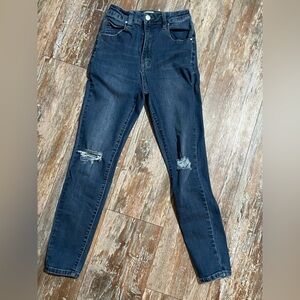 Cotton On High-Rise Dark Blue Distressed Skinny Jeans